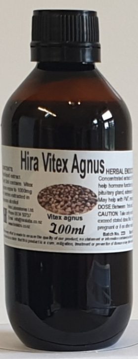 Amber bottle of 200ml of vitex agnus-castus liquid extract