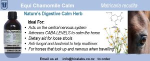 A slider shows picture of 200ml amber bottle with chamomile extract, chamomile flowers and an image of a horse. It also shows the descriptive uses of chamomile