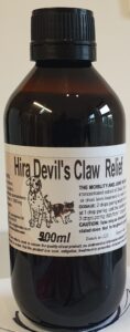 An amber bottle contains 200ml Devil's claw extract